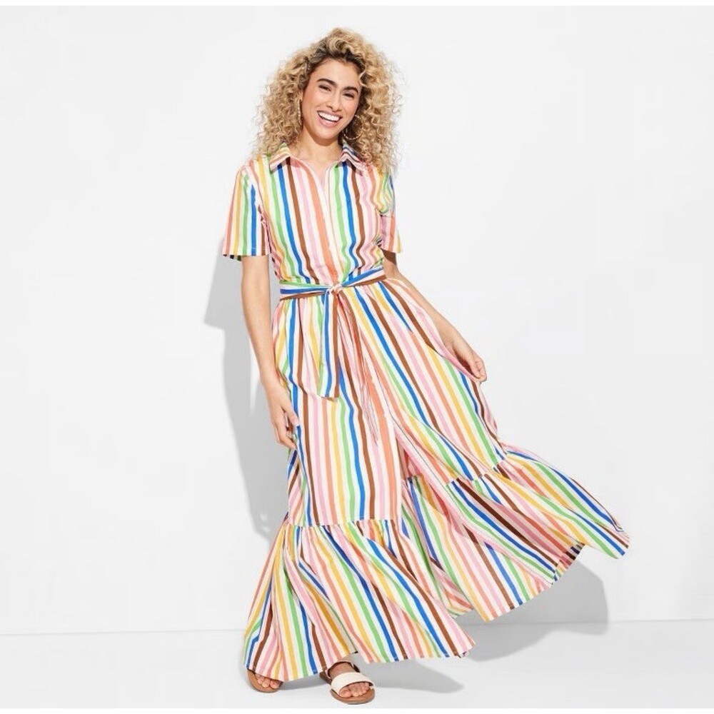 Target Pride Adult Striped Rainbow Short Sleeve Maxi Shirtdress